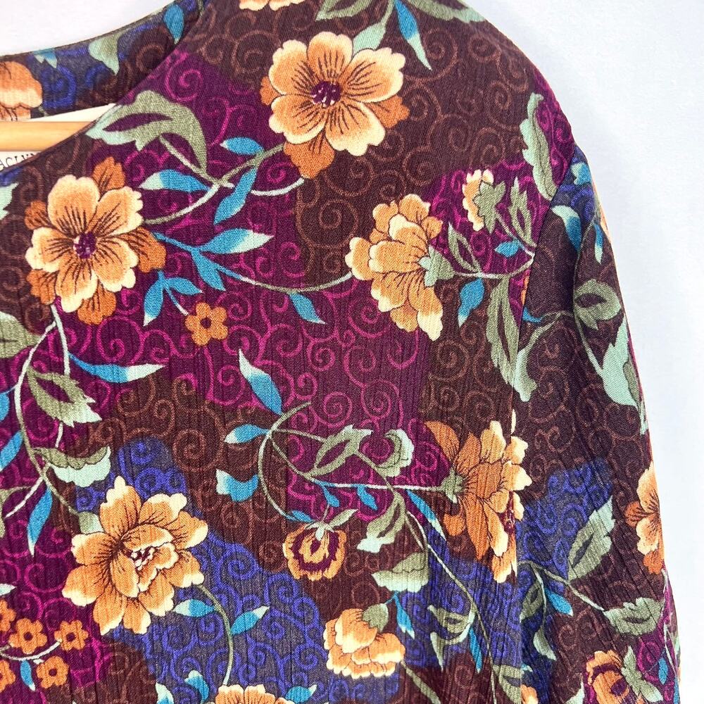 Vintage Jaclyn Smith Dark Floral Blouse Extra Large - Picture 2 of 7